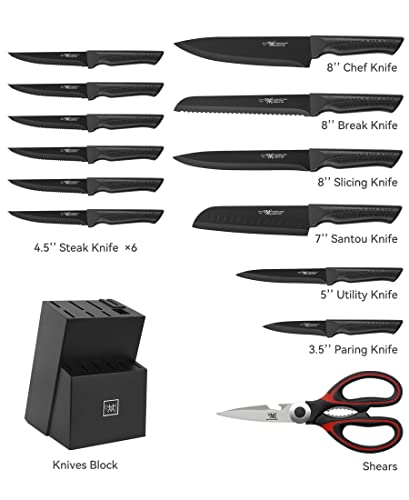 15 Pcs Black Kitchen Knife Set with Block