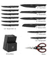 15 Pcs Black Kitchen Knife Set with Block