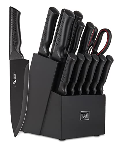 15 Pcs Black Kitchen Knife Set with Block