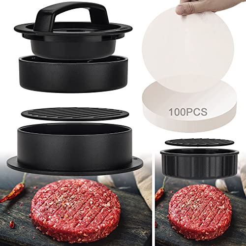 TOUWMX 3-in-1 Stuffed Burger Press + 100PCS Patty Wax Paper